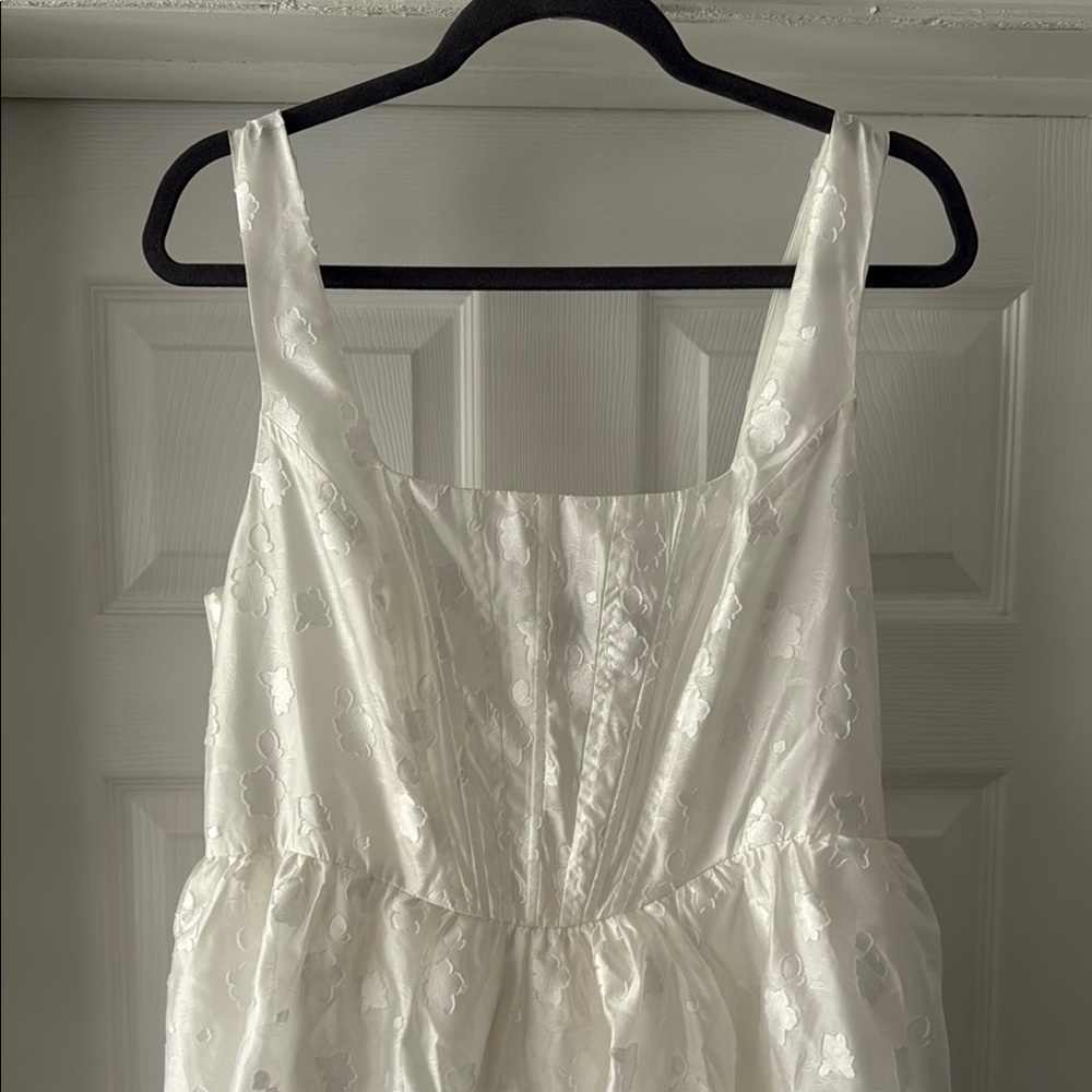 Lulus Sweet Potential White Floral Burnout Bustier Tiered Midi Dress